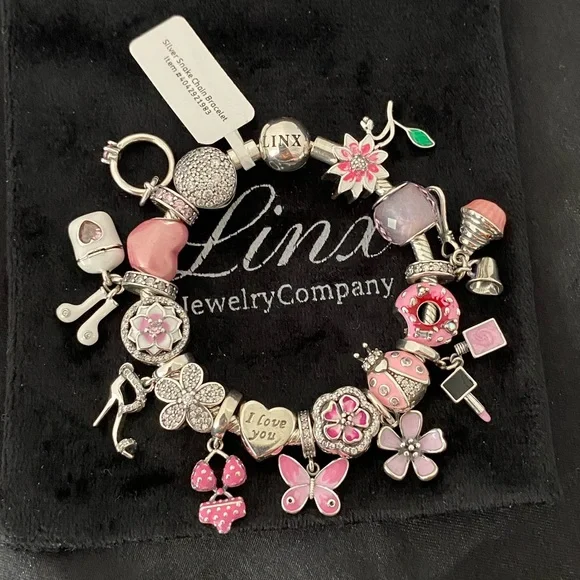 Linx Snake Chain Bracelet with Pink Themed Charms